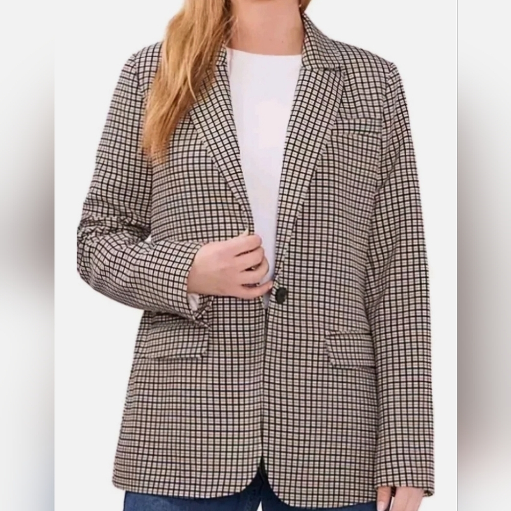 VINCE CAMUTO Fully Lined Padded Shoulder Plaid Blazer. Sz L. NWOT
